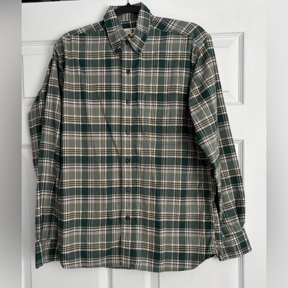 Duck Heaf Men’s Green Plaid Cotton Midweight Flannel Shirt,M